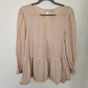 American Eagle Long Sleeve Tiered Babydoll Keyhole Back Top